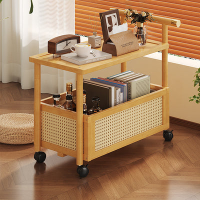 Contemporary Simplicity Rectangle Density Board Bamboo Acrylic Rattan Side Table 2/3 - Tier For Living Room