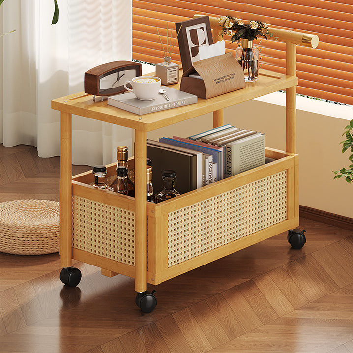 Contemporary Simplicity Rectangle Density Board Bamboo Acrylic Rattan Side Table 2/3 - Tier For Living Room