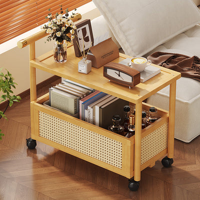 Contemporary Simplicity Rectangle Density Board Bamboo Acrylic Rattan Side Table 2/3 - Tier For Living Room