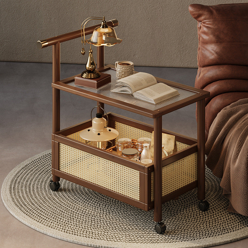 Contemporary Simplicity Rectangle Density Board Bamboo Acrylic Rattan Side Table 2/3 - Tier For Living Room