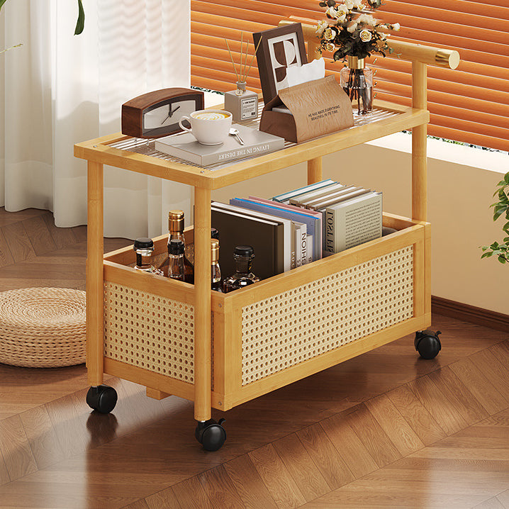 Contemporary Simplicity Rectangle Density Board Bamboo Acrylic Rattan Side Table 2/3 - Tier For Living Room
