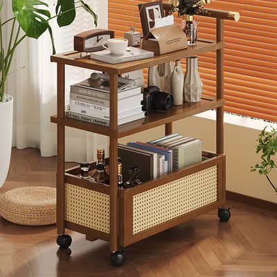 Contemporary Simplicity Rectangle Density Board Bamboo Acrylic Rattan Side Table 2/3 - Tier For Living Room