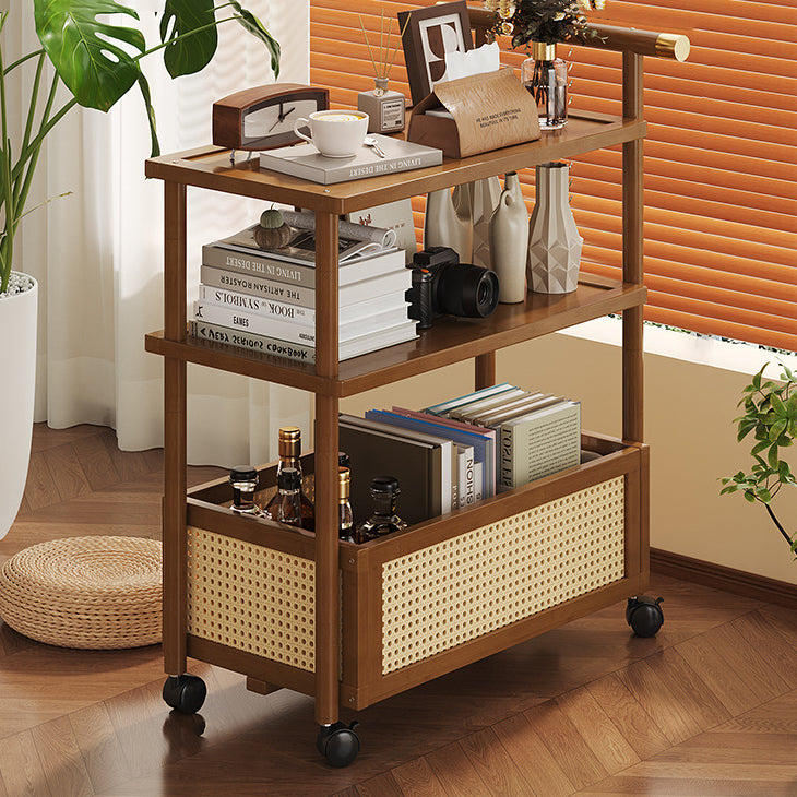 Contemporary Simplicity Rectangle Density Board Bamboo Acrylic Rattan Side Table 2/3 - Tier For Living Room