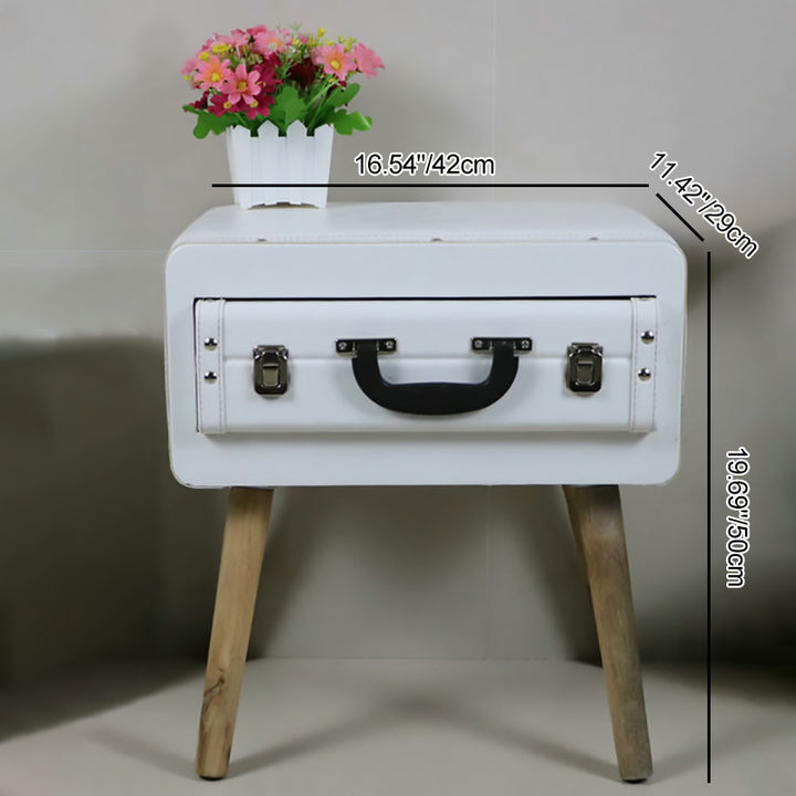 Table d'appoint rectangulaire vintage traditionnelle en cuir PU avec tiroir 1 - pour salon 