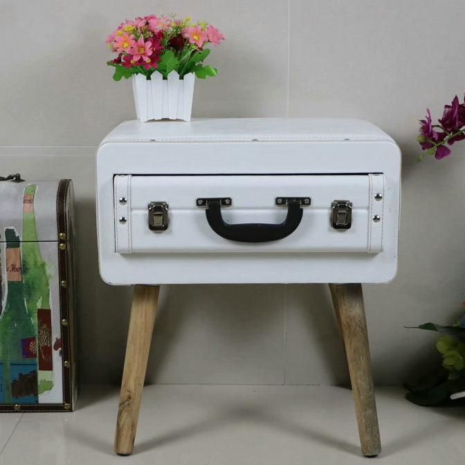 Table d'appoint rectangulaire vintage traditionnelle en cuir PU avec tiroir 1 - pour salon 