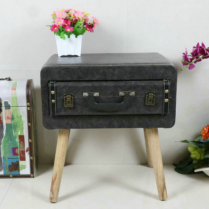 Table d'appoint rectangulaire vintage traditionnelle en cuir PU avec tiroir 1 - pour salon 