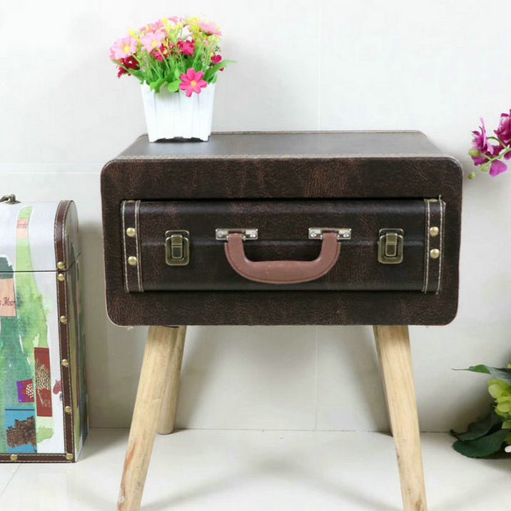 Table d'appoint rectangulaire vintage traditionnelle en cuir PU avec tiroir 1 - pour salon 