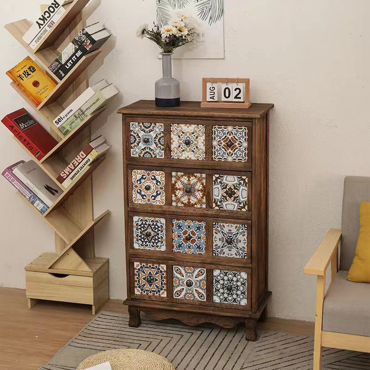 Moderner Retro-Aufbewahrungsschrank in quadratischer Würfelform aus Paulownia-Holz, Beistelltisch mit 3/4/6 Schubladen für das Wohnzimmer 