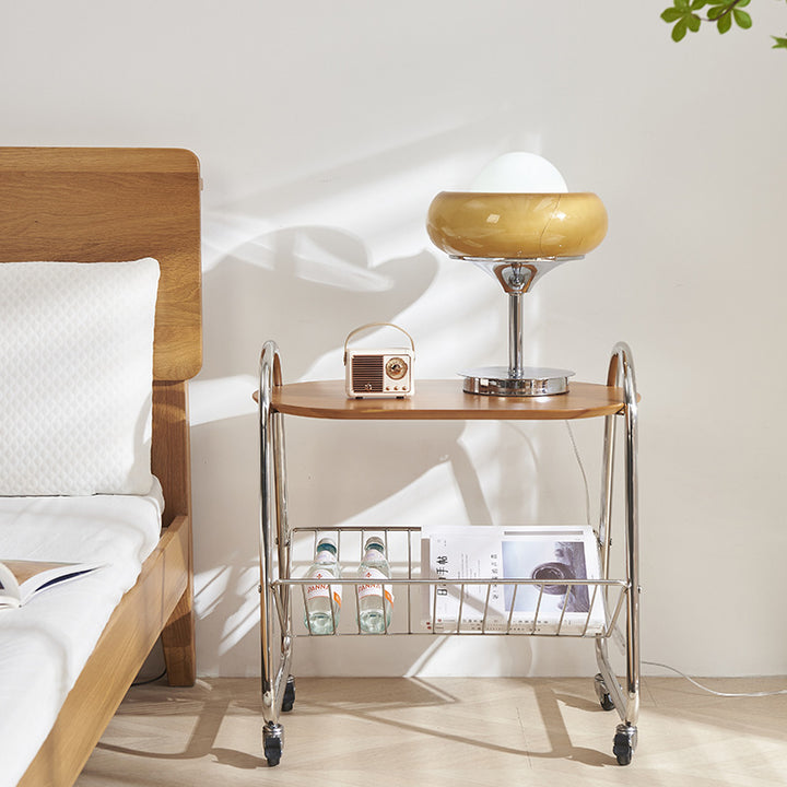 Table d'appoint contemporaine en acier inoxydable en bois de buis trapézoïdal nordique à 2 niveaux pour salon 
