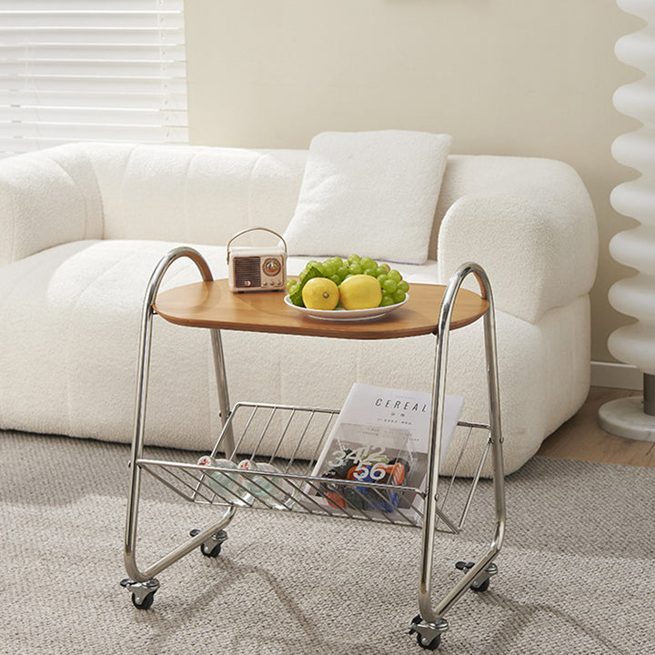 Contemporary Nordic Trapezoid Pine Stainless Steel Side Table 2 - Tier For Living Room