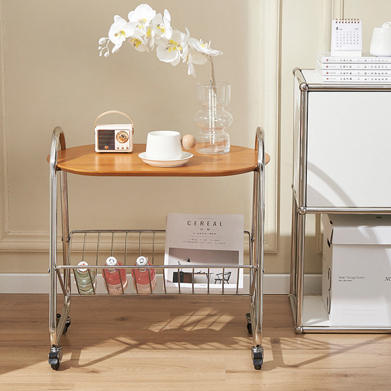 Contemporary Nordic Trapezoid Pine Stainless Steel Side Table 2 - Tier For Living Room