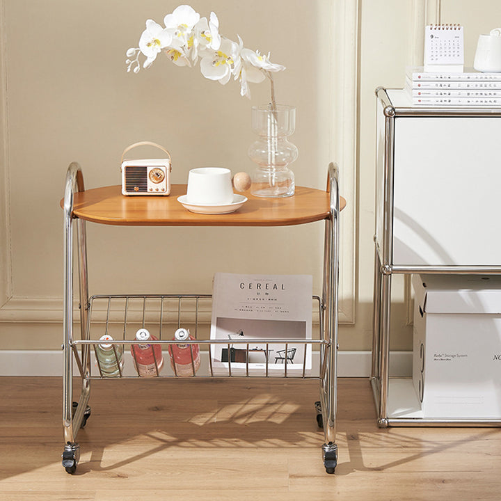 Contemporary Nordic Trapezoid Pine Stainless Steel Side Table 2 - Tier For Living Room