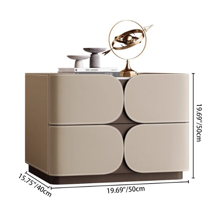 Table de chevet contemporaine nordique en cube carré en faux cuir de selle en bois massif avec matériel à 2 tiroirs pour chambre 