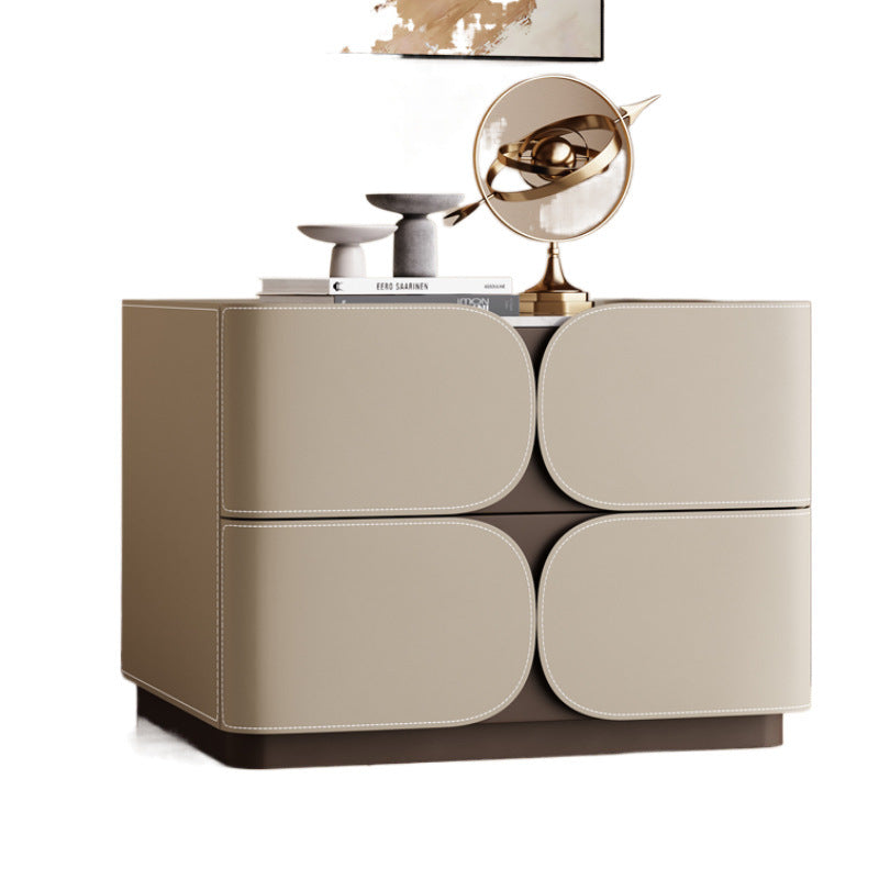 Table de chevet contemporaine nordique en cube carré en faux cuir de selle en bois massif avec matériel à 2 tiroirs pour chambre 