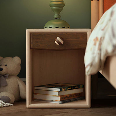 Mesita de noche contemporánea de madera maciza con cubo cuadrado de simplicidad - 1 cajón para dormitorio 