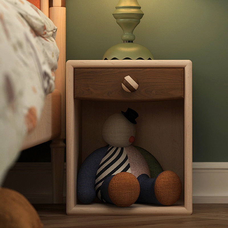 Mesita de noche contemporánea de madera maciza con cubo cuadrado de simplicidad - 1 cajón para dormitorio 