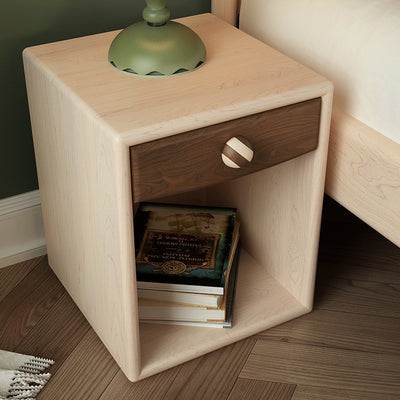Mesita de noche contemporánea de madera maciza con cubo cuadrado de simplicidad - 1 cajón para dormitorio 
