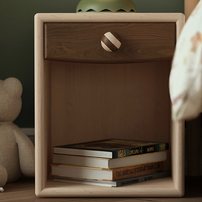 Mesita de noche contemporánea de madera maciza con cubo cuadrado de simplicidad - 1 cajón para dormitorio 