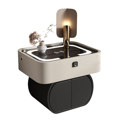 Zeitgenössischer nordischer rechteckiger Glas-Desktop-PineFaux-Leder-Nachttisch mit 2 Schubladen für das Schlafzimmer 