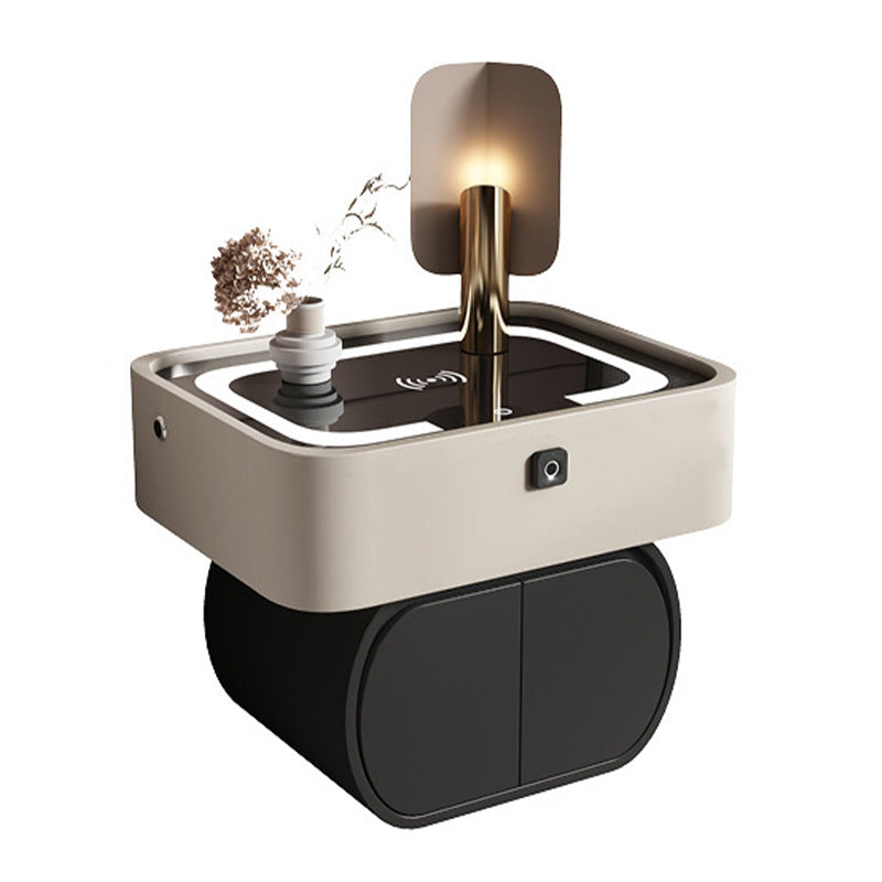 Zeitgenössischer nordischer rechteckiger Glas-Desktop-PineFaux-Leder-Nachttisch mit 2 Schubladen für das Schlafzimmer 