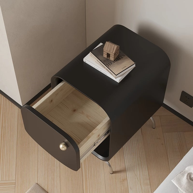 Modern Minimalist Square Medium Density Fiberboard Pine Stainless Steel Nightstand 1 - Drawer For Bedroom