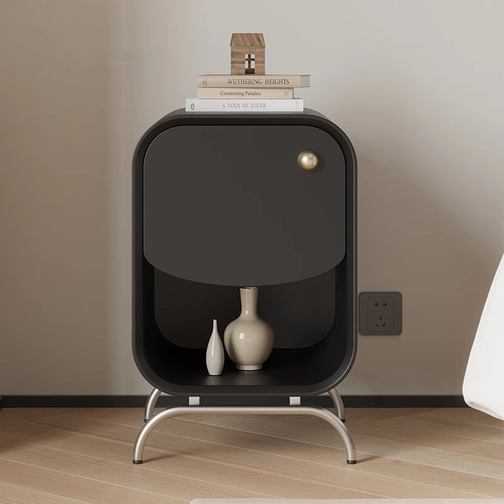 Table de chevet moderne minimaliste carré en bois massif à plusieurs couches avec tiroir en acier inoxydable pour chambre 