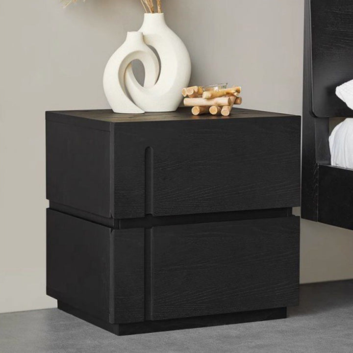 Table de chevet moderne minimaliste cube carré en bois massif avec quincaillerie 2 tiroirs pour chambre 