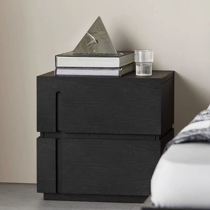 Table de chevet moderne minimaliste cube carré en bois massif avec quincaillerie 2 tiroirs pour chambre 