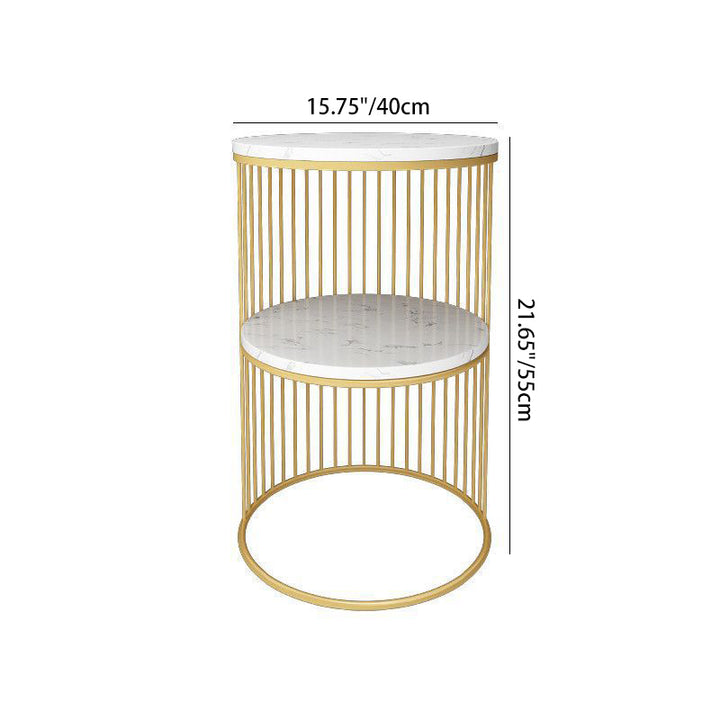Table d'appoint en fer à trois niveaux avec plateau en pierre cylindrique nordique contemporain pour salon 