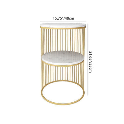 Contemporary Nordic Cylinder Rock Board Iron Side Table 3 - Tier For Living Room