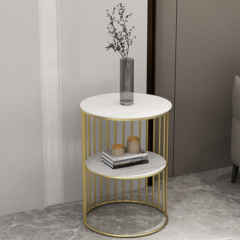 Contemporary Nordic Cylinder Stone Slab Iron Side Table 3 - Tier For Living Room