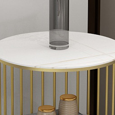Contemporary Nordic Cylinder Rock Board Iron Side Table 3 - Tier For Living Room