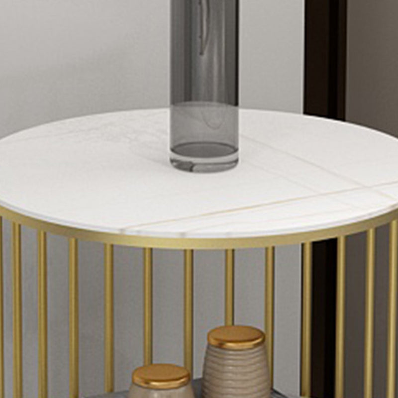 Contemporary Nordic Cylinder Rock Board Iron Side Table 3 - Tier For Living Room