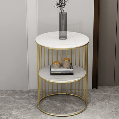 Contemporary Nordic Cylinder Rock Board Iron Side Table 3 - Tier For Living Room