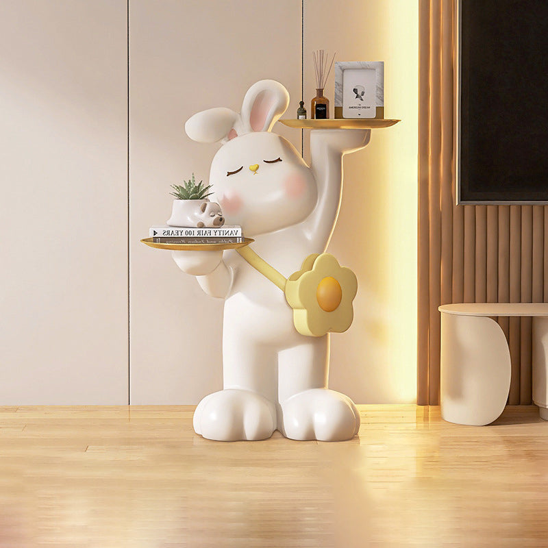 Contemporary Creative Rabbit Resin Stainless Steel Side Table 2 - Tray For Living Room