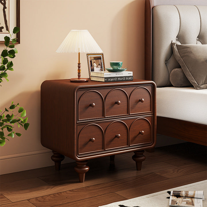 Table de nuit en bois massif avec motif de porte à cubes carrés traditionnel français, 2 tiroirs pour chambre 