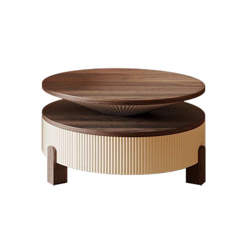 Table basse contemporaine nordique ronde en bois massif à plusieurs couches 1 - tiroir pour salon 