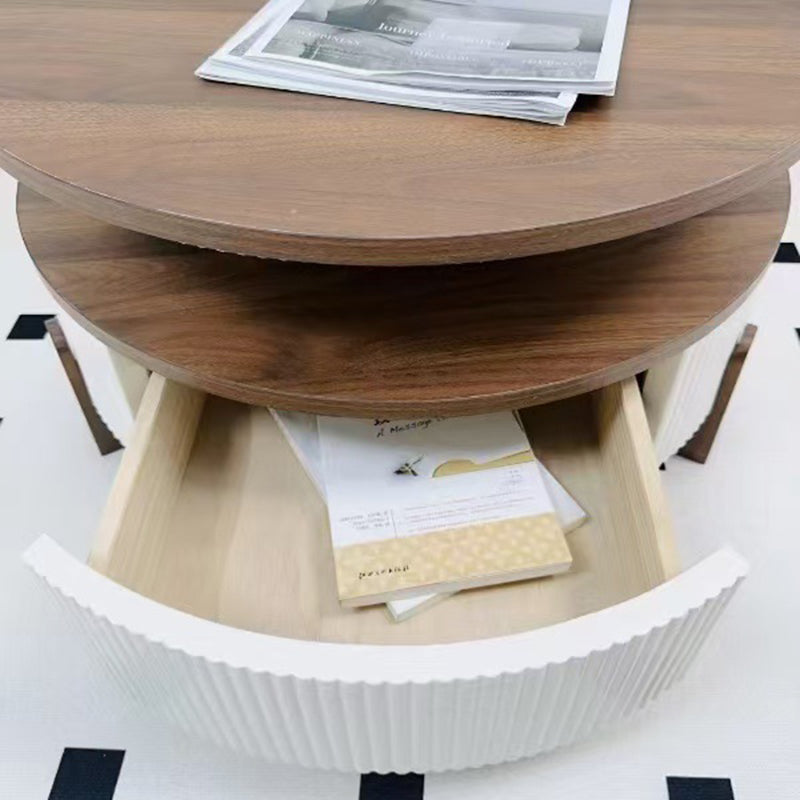 Moderner nordischer runder Couchtisch aus Carbonfaser-Panel, Sperrholz und Kiefer mit 1 Schublade für das Wohnzimmer 