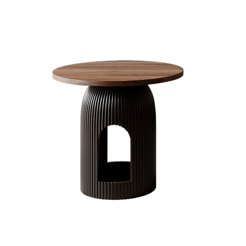 Moderner nordischer runder Couchtisch aus Carbonfaser-Panel, Sperrholz und Kiefer mit 1 Schublade für das Wohnzimmer 