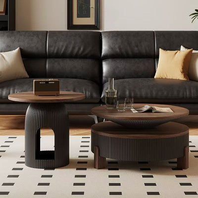 Table basse contemporaine nordique ronde en bois massif à plusieurs couches 1 - tiroir pour salon 