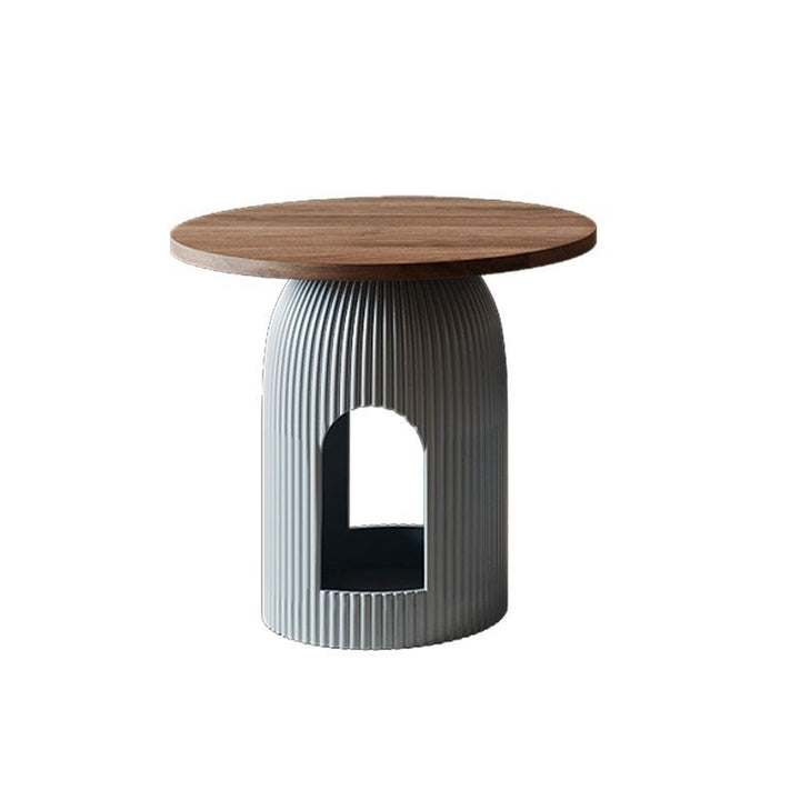 Moderner nordischer runder Couchtisch aus Carbonfaser-Panel, Sperrholz und Kiefer mit 1 Schublade für das Wohnzimmer 