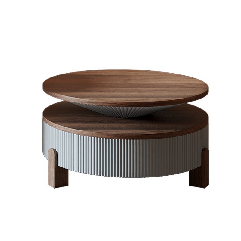 Table basse contemporaine nordique ronde en bois massif à plusieurs couches 1 - tiroir pour salon 