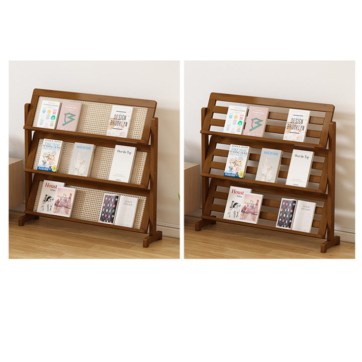 Zeitgenössische schlichte quadratische schräge Bücherregal aus synthetischem Rattan mit Bambusflechtung, 3-stufig, für das Wohnzimmer 