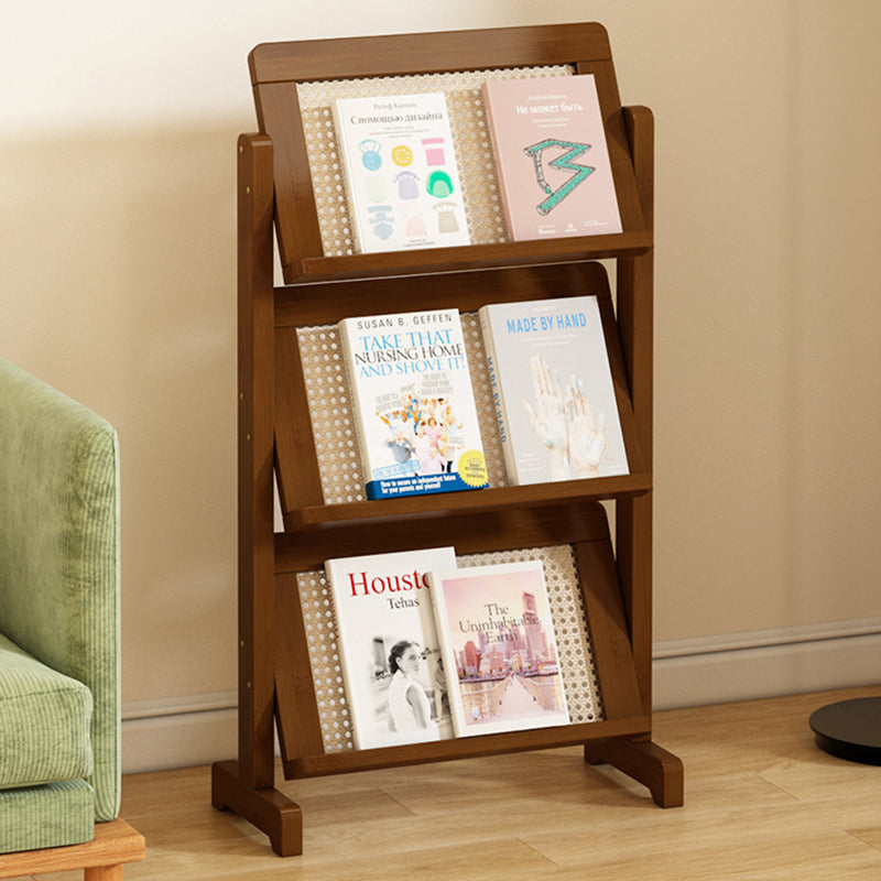 Zeitgenössische schlichte quadratische schräge Bücherregal aus synthetischem Rattan mit Bambusflechtung, 3-stufig, für das Wohnzimmer 
