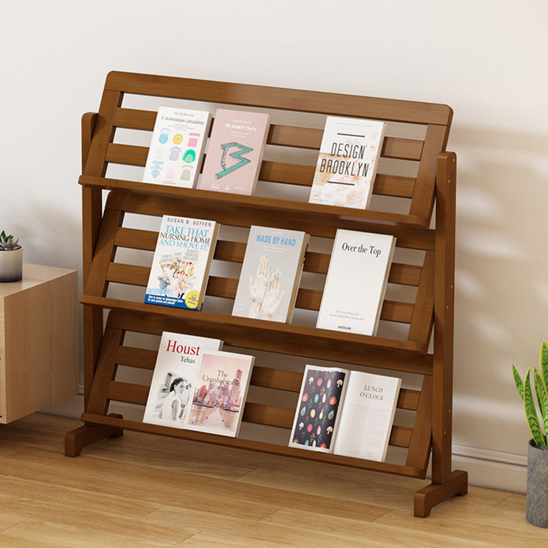 Zeitgenössische schlichte quadratische schräge Bücherregal aus synthetischem Rattan mit Bambusflechtung, 3-stufig, für das Wohnzimmer 