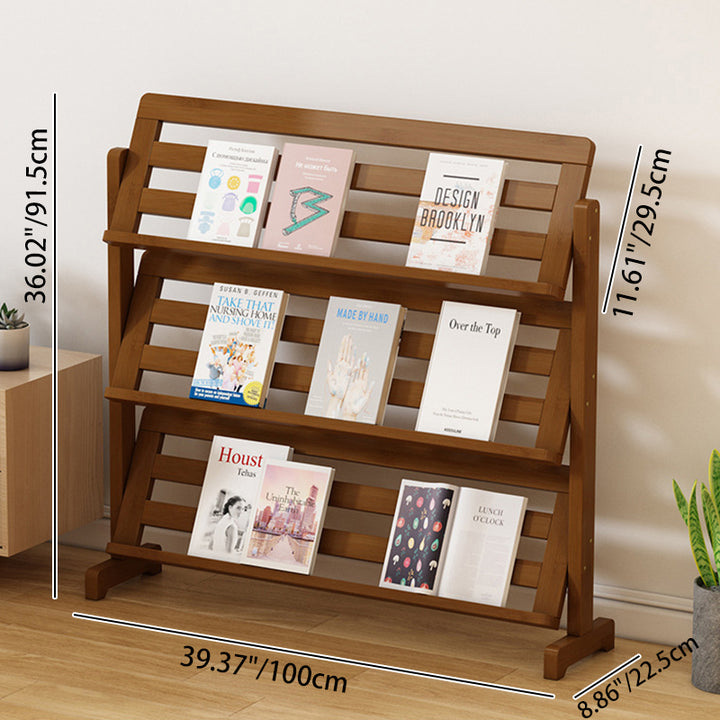 Zeitgenössische schlichte quadratische schräge Bücherregal aus synthetischem Rattan mit Bambusflechtung, 3-stufig, für das Wohnzimmer 