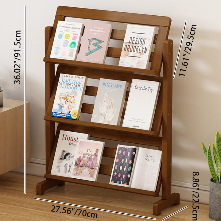 Zeitgenössische schlichte quadratische schräge Bücherregal aus synthetischem Rattan mit Bambusflechtung, 3-stufig, für das Wohnzimmer 