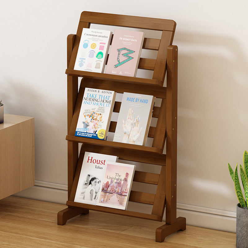 Zeitgenössische schlichte quadratische schräge Bücherregal aus synthetischem Rattan mit Bambusflechtung, 3-stufig, für das Wohnzimmer 