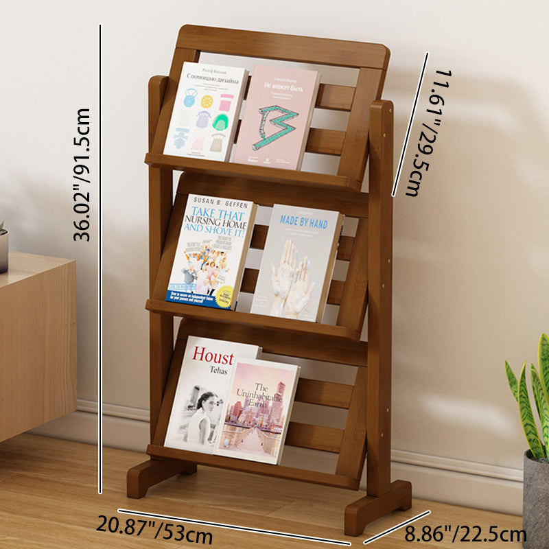 Zeitgenössische schlichte quadratische schräge Bücherregal aus synthetischem Rattan mit Bambusflechtung, 3-stufig, für das Wohnzimmer 