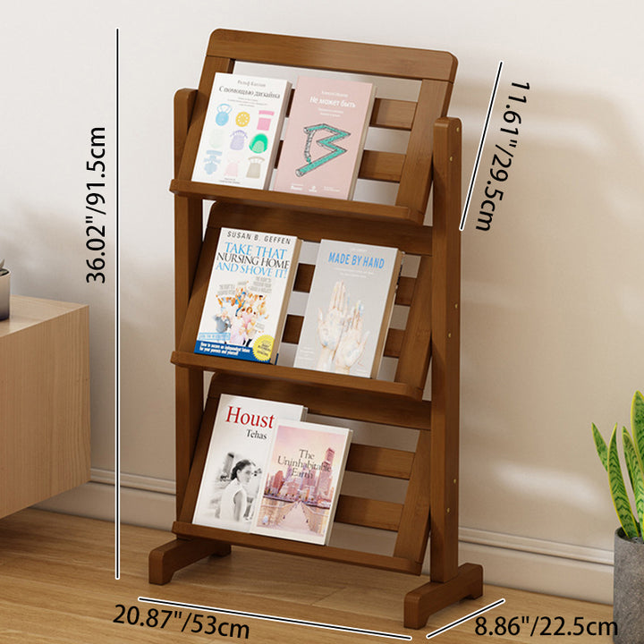 Zeitgenössische schlichte quadratische schräge Bücherregal aus synthetischem Rattan mit Bambusflechtung, 3-stufig, für das Wohnzimmer 